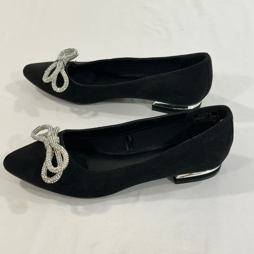 Jones New York Quennelle Flats Rhinestone Bow Pointed Toe Black Textile 6.5M